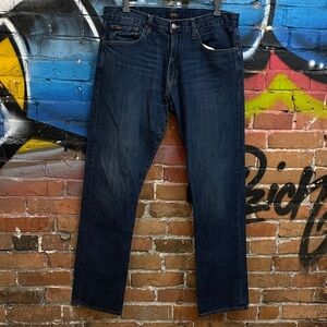 POLO by RALPH LAUREN-dark wash cotton denim THE VARICK SLIM STRAIGHT leg jeans